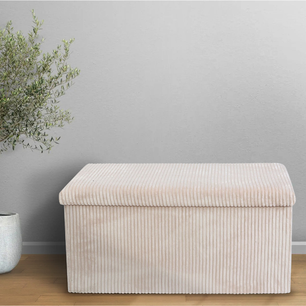 Cream & Black Corduroy Double Ottoman Storage Box  by Daniel James