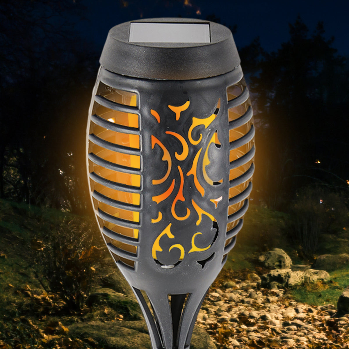 Set of 4 Flickering Flame Solar Lights – Warm LED Garden Lighting