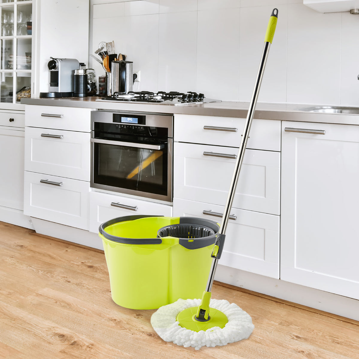 Microfibre Spin Mop & 16L Bucket Set – Green & White