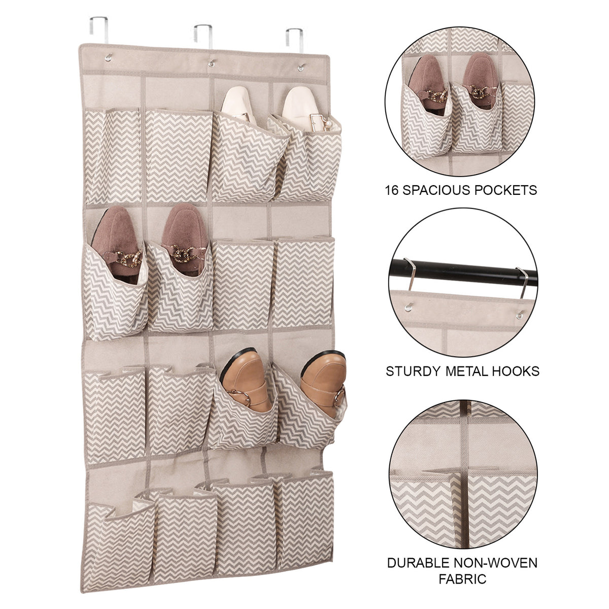 16 Pocket Over the Door Hanging Storage Organiser - Pack of 1 or 2