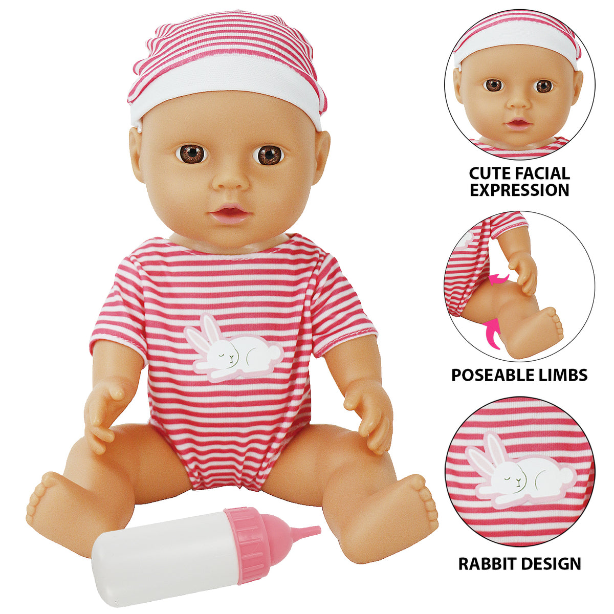 30cm Hard Body Baby Doll with Bottle | Pink or Blue Style