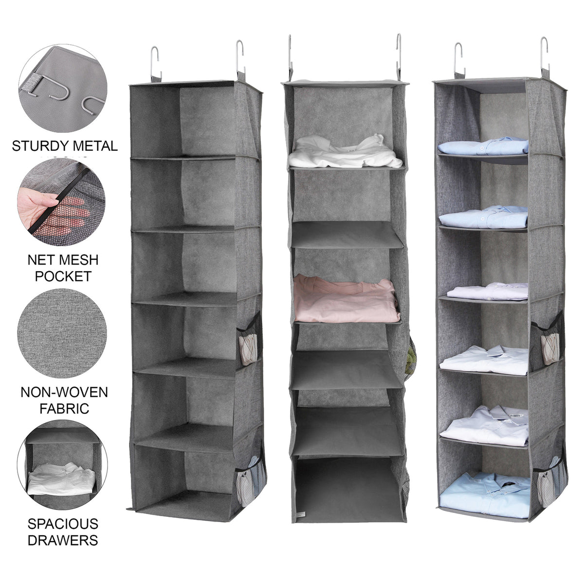 Grey Wardrobe Hanging Storage Shelf Organiser
