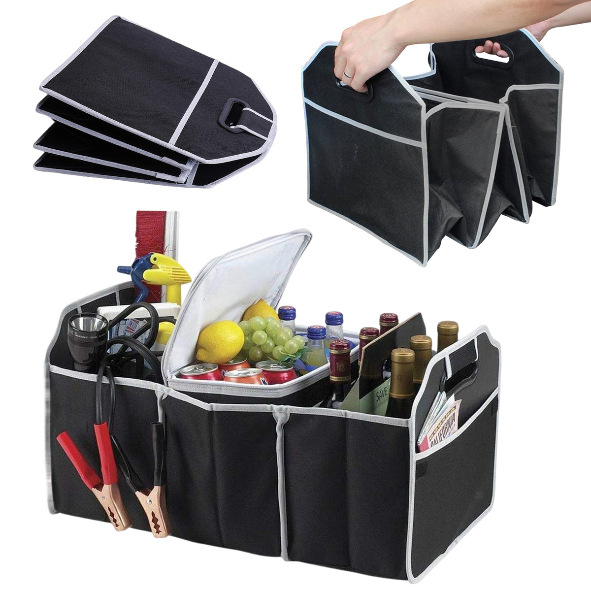 40L Black Foldable Car Boot Organiser -  Pack of 1 or 2