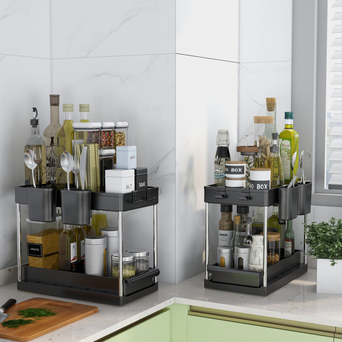 Set of 2 Under sink Storage Organisers with Sliding Shelf– Black or White