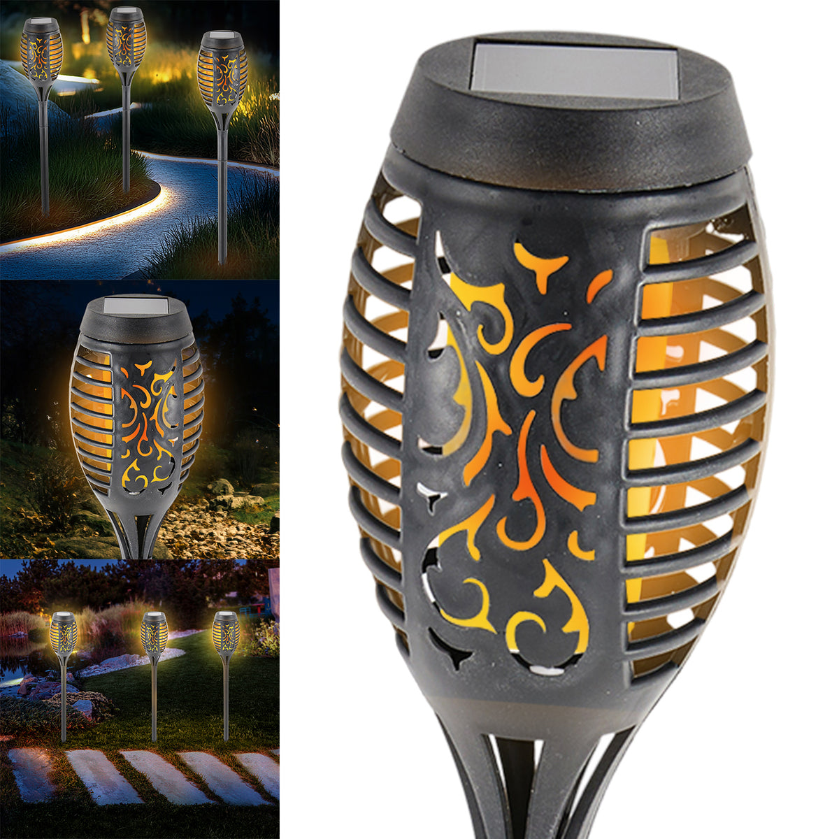 Set of 4 Flickering Flame Solar Lights – Warm LED Garden Lighting