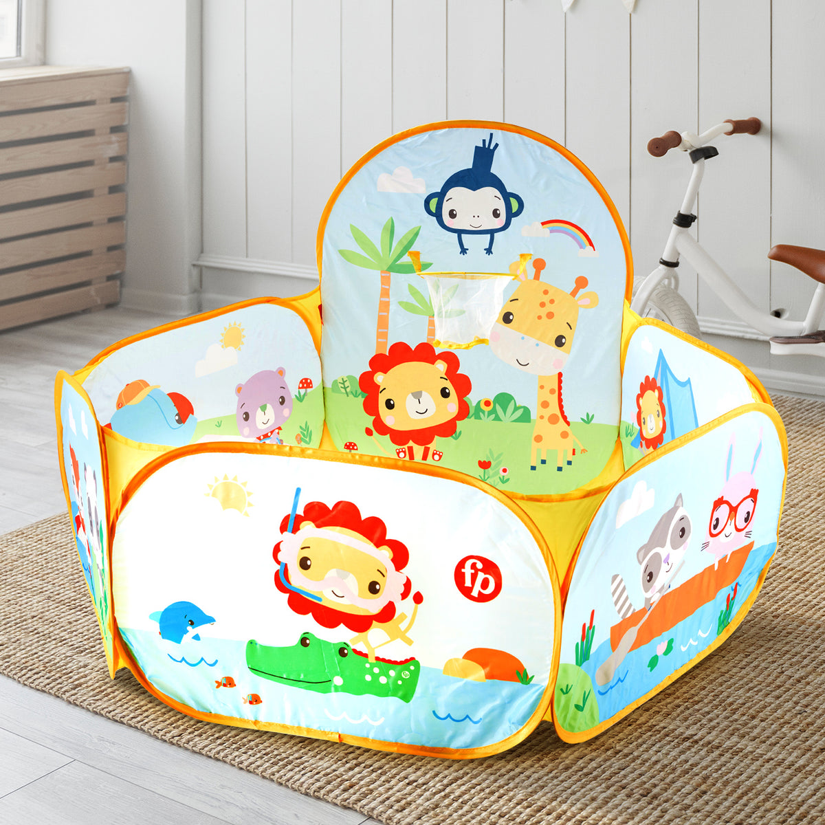Fisher Price Portable Sports Ball Pit with 25 Ocean Balls & Basketball Hoop