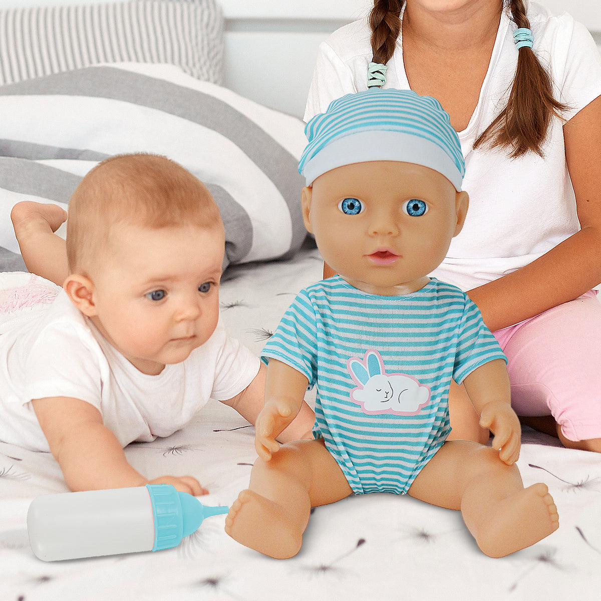 30cm Hard Body Baby Doll with Bottle | Pink or Blue Style