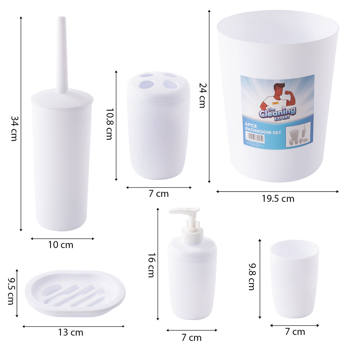 6 Piece Bathroom Accessory Set – White or Grey