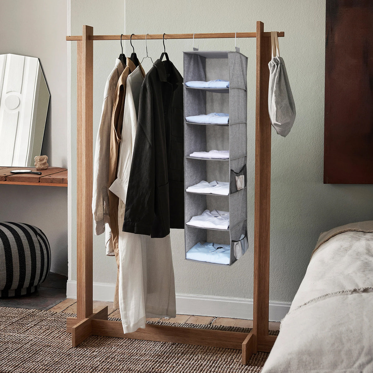 Grey Wardrobe Hanging Storage Shelf Organiser