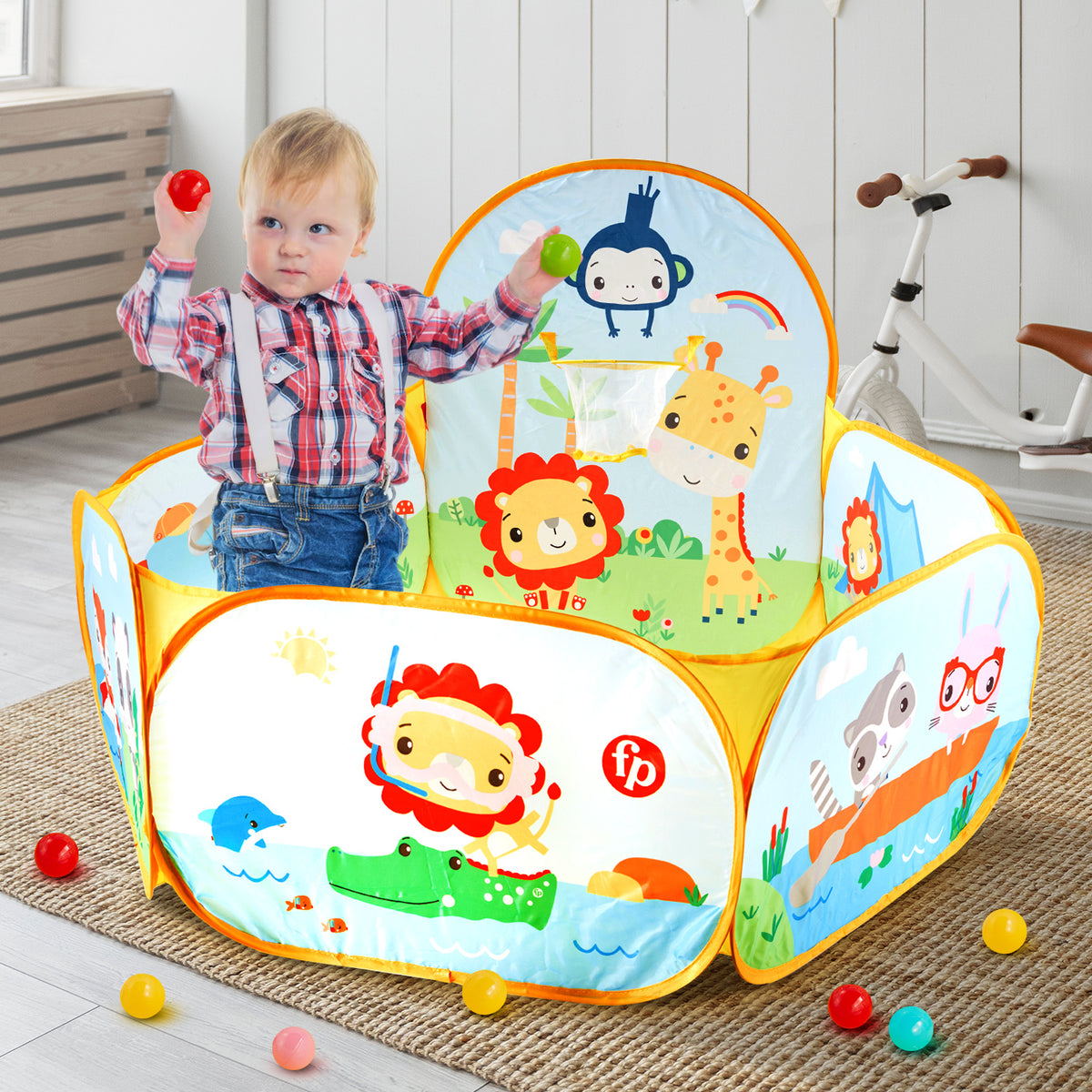 Fisher Price Portable Sports Ball Pit with 25 Ocean Balls & Basketball Hoop