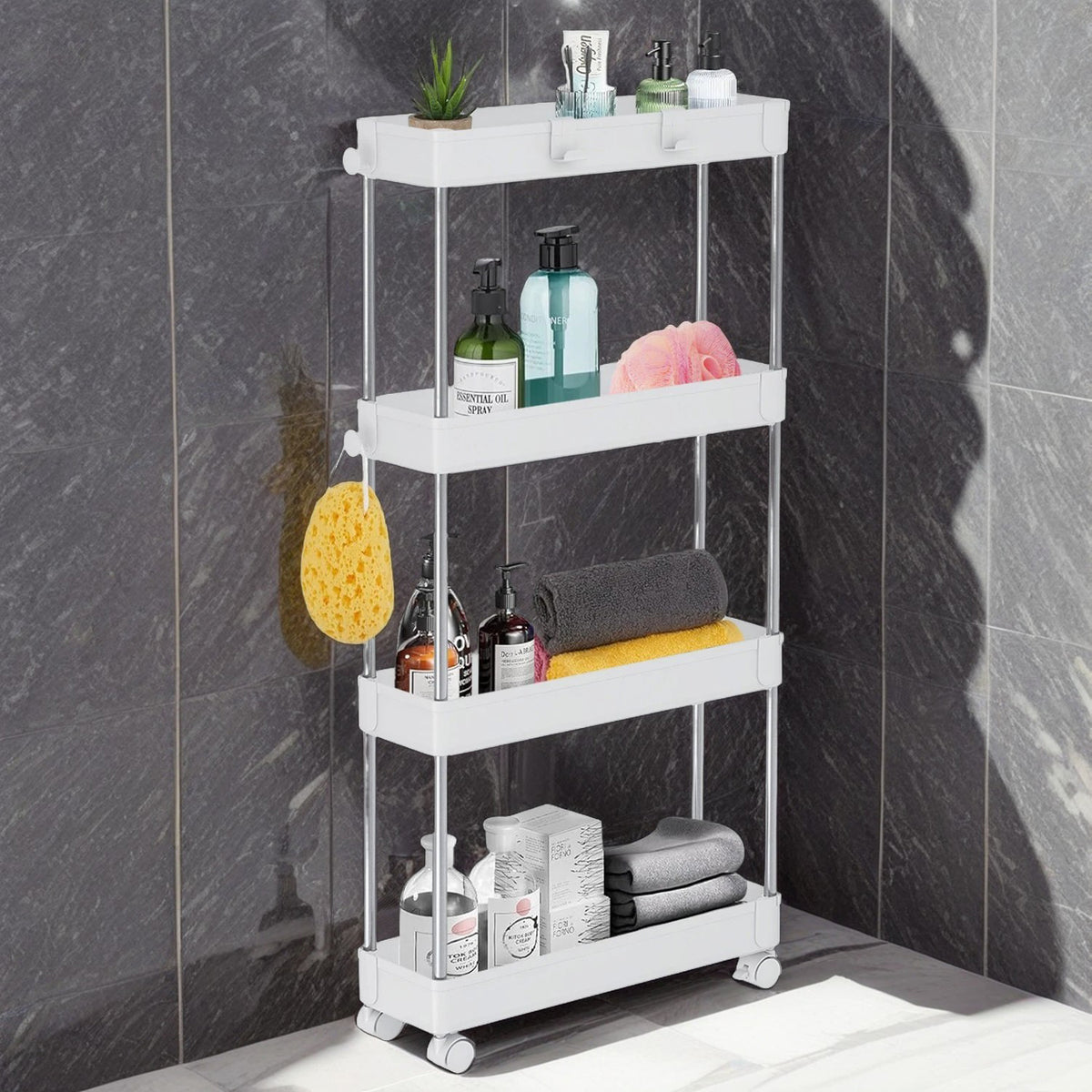 4 Tier Slim Storage Trolley with Wheels – Black or White