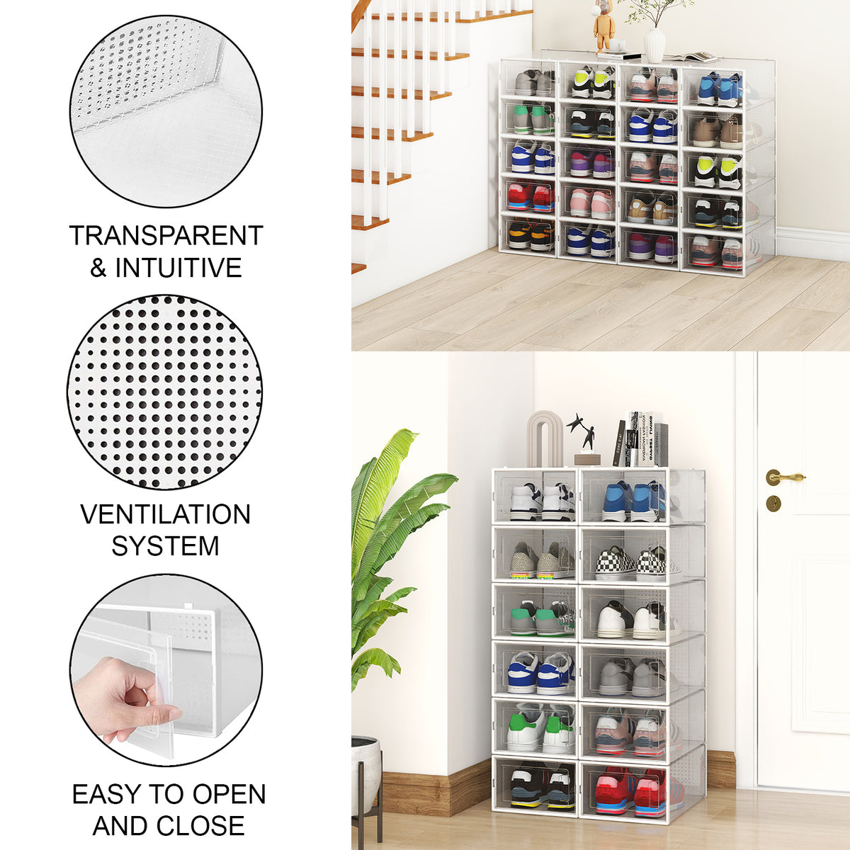 Clear Shoe Box Stackable Clickable Storage - Pack of 6 or 12