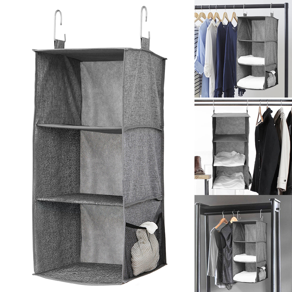 Grey Wardrobe Hanging Storage Shelf Organiser