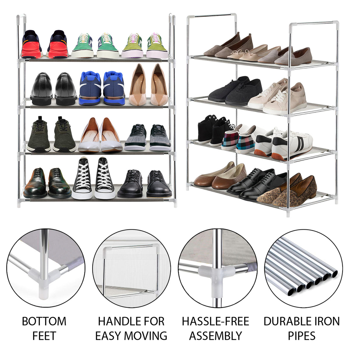 4, 6 or 8 Tier Shoe Rack Storage Unit with Shelves