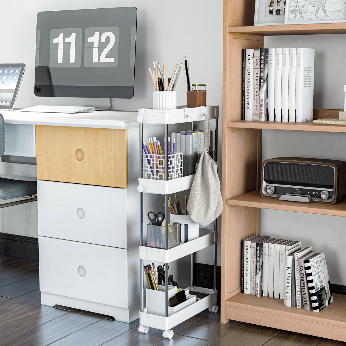 4 Tier Slim Storage Trolley with Wheels – Black or White