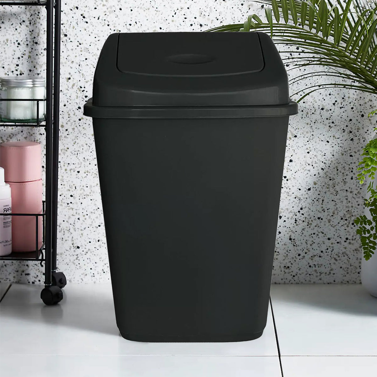 30 Litre Rectangular Bin with Swing Top Lid – Black or Silver