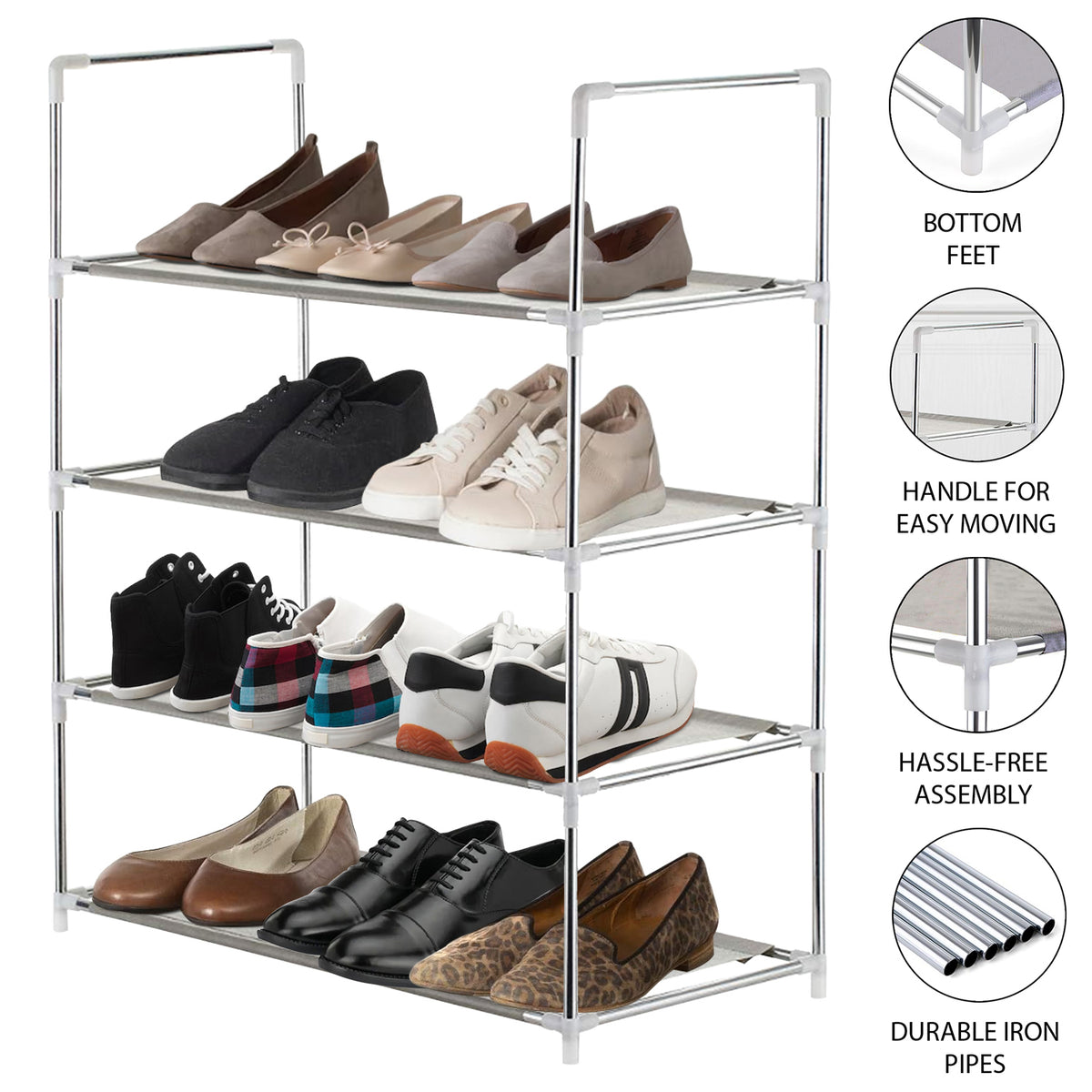 4, 6 or 8 Tier Shoe Rack Storage Unit with Shelves