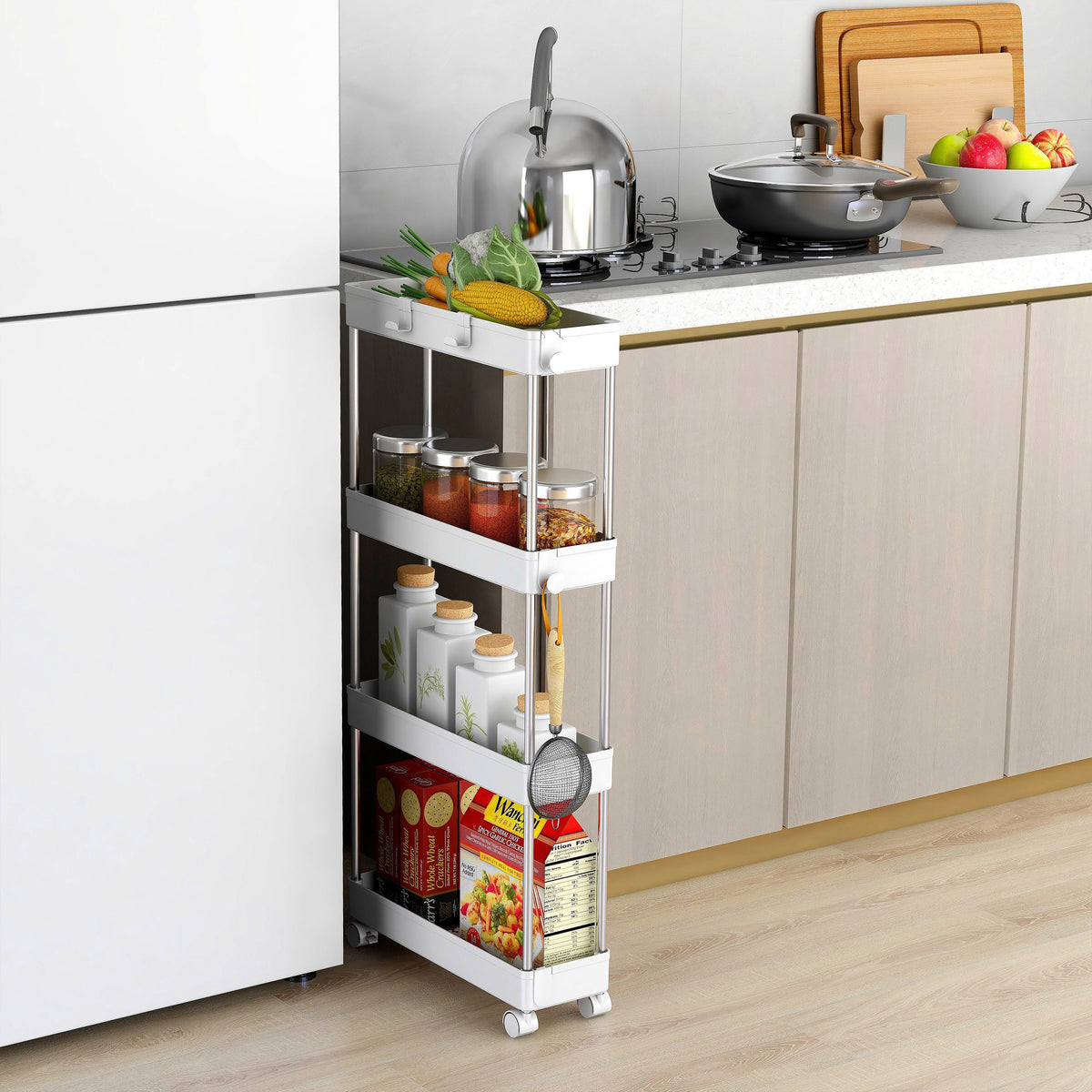 4 Tier Slim Storage Trolley with Wheels – Black or White