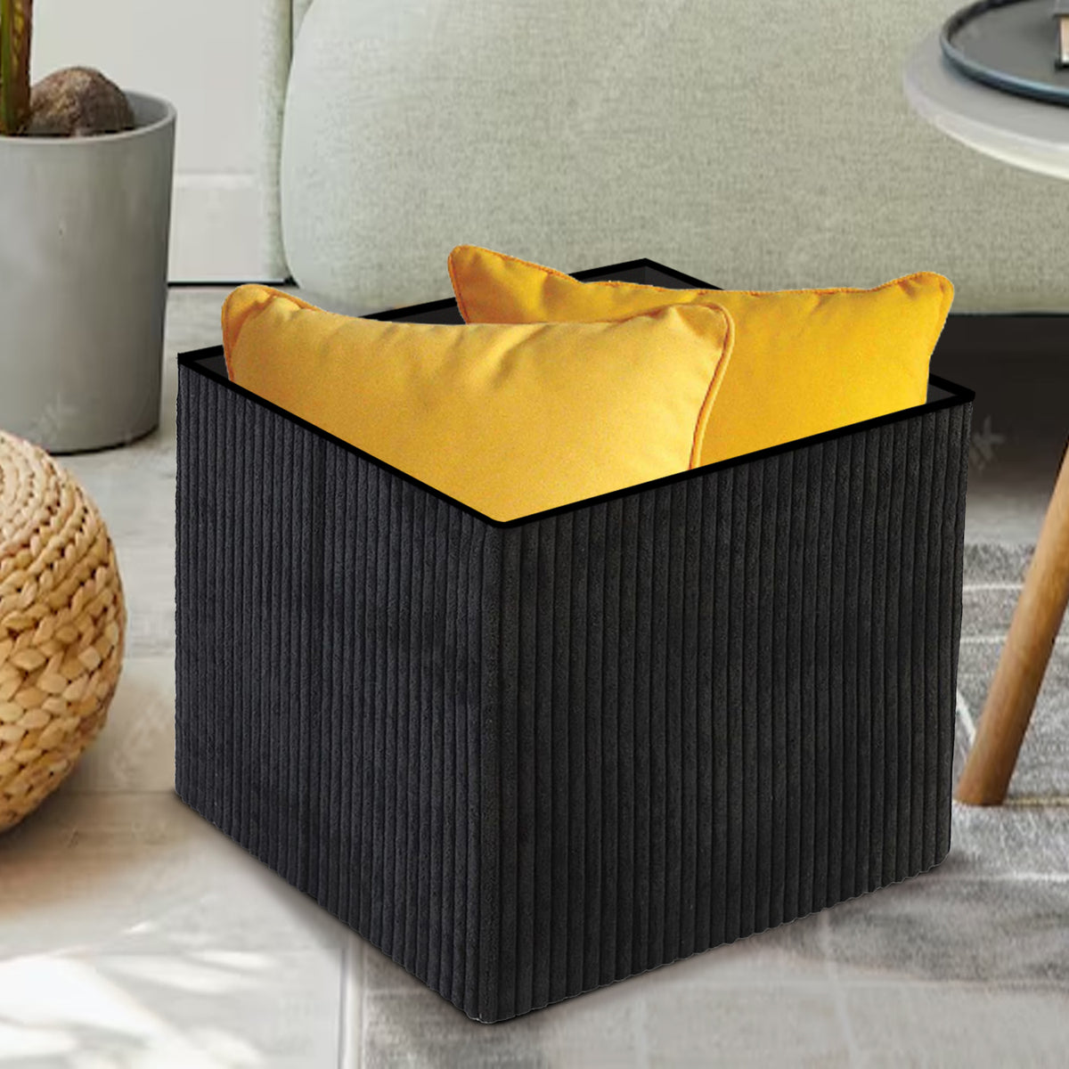 Cream & Black Corduroy Storage Footstool by Daniel James