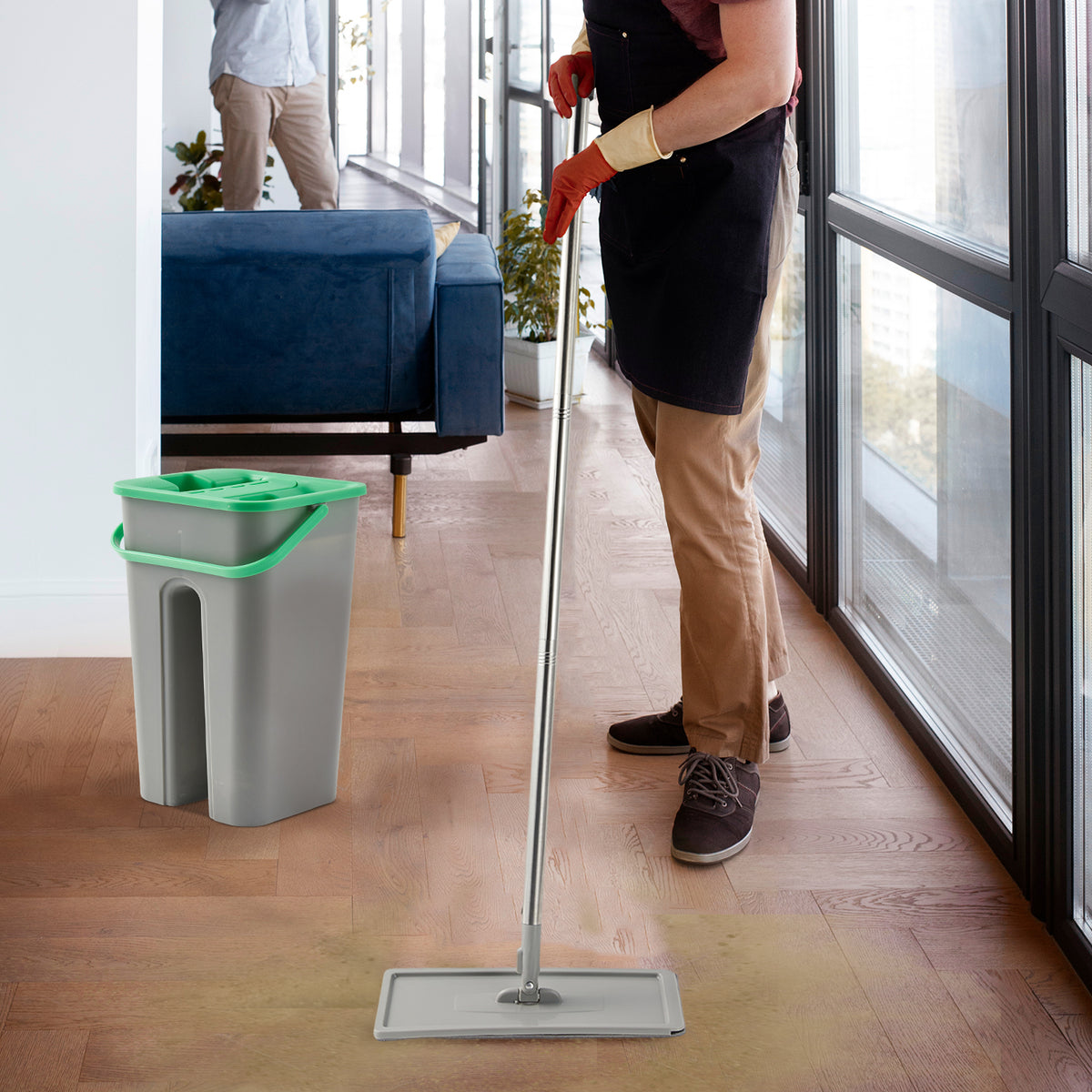 All-in-One Flat Mop with Bucket & Refill by The Cleaning Expert