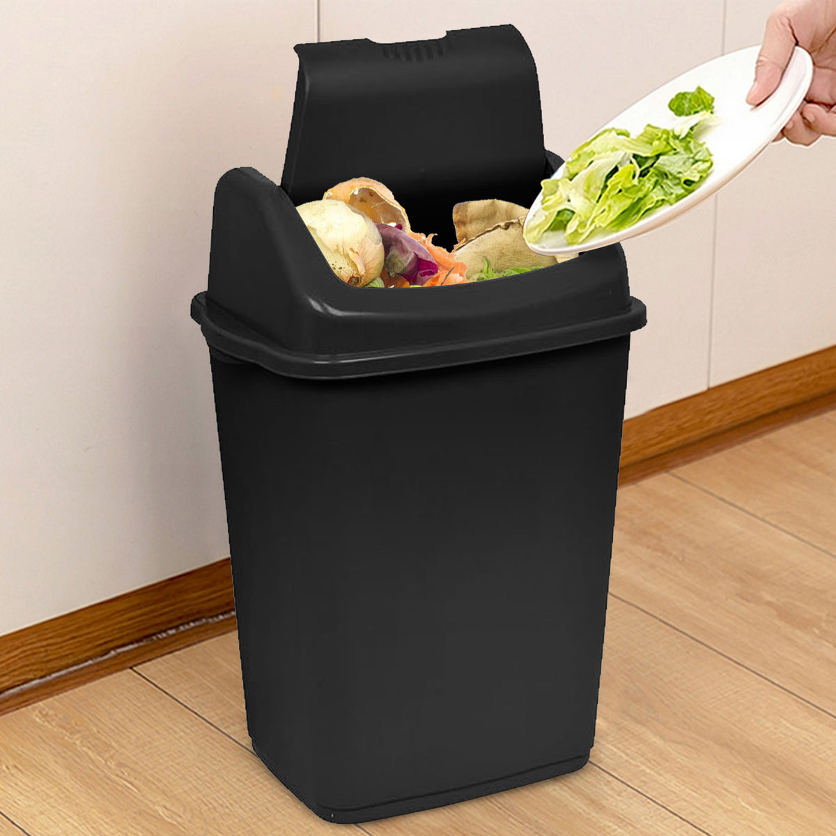 30 Litre Rectangular Bin with Swing Top Lid – Black or Silver