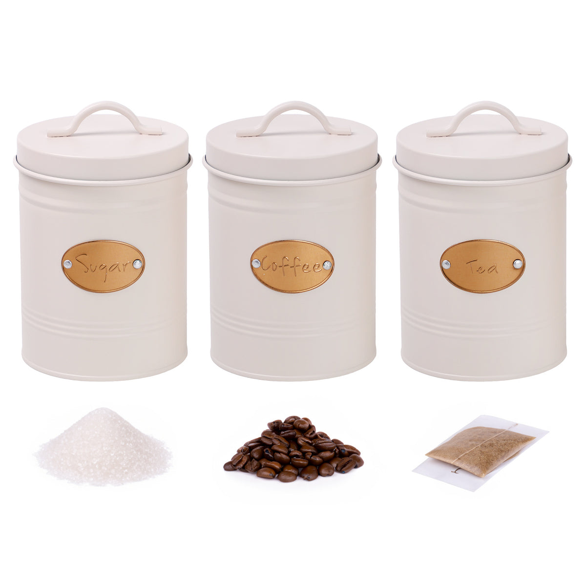Set of 3 Cream Round Canisters