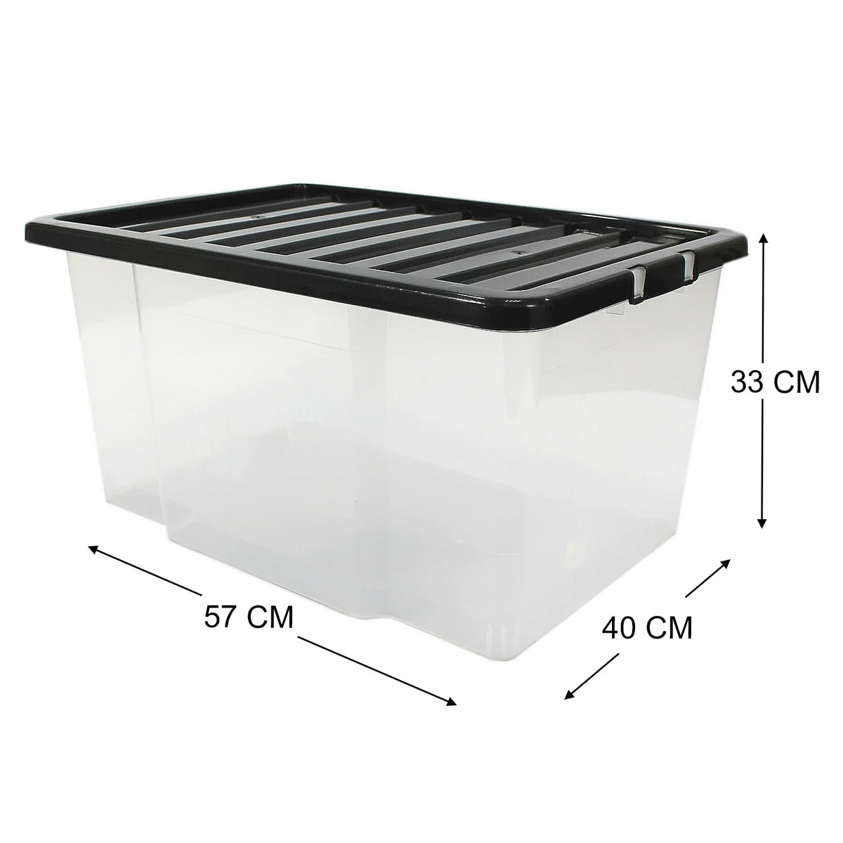 50L Clear Plastic Box with Black Lid by STASH'D Storage – Pack of 1 or 3