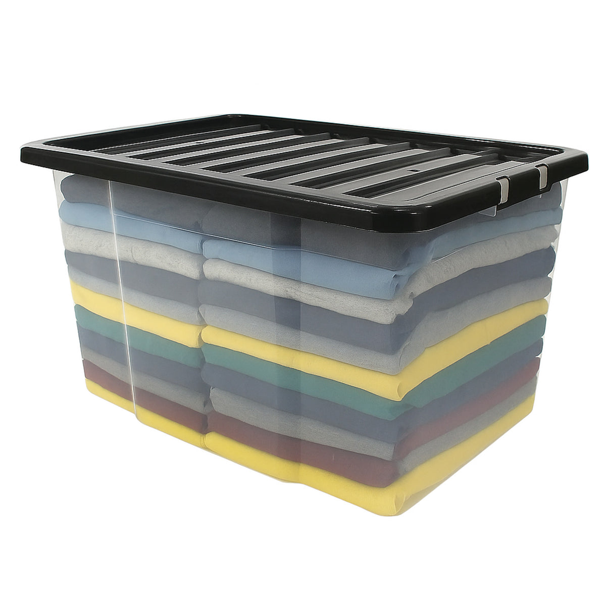 50L Clear Plastic Box with Black Lid by STASH'D Storage – Pack of 1 or 3