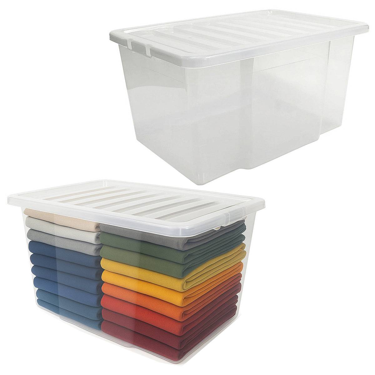 50L Clear Plastic Box with Clear Lid by STASH'D Storage –  Pack of 1 or 3