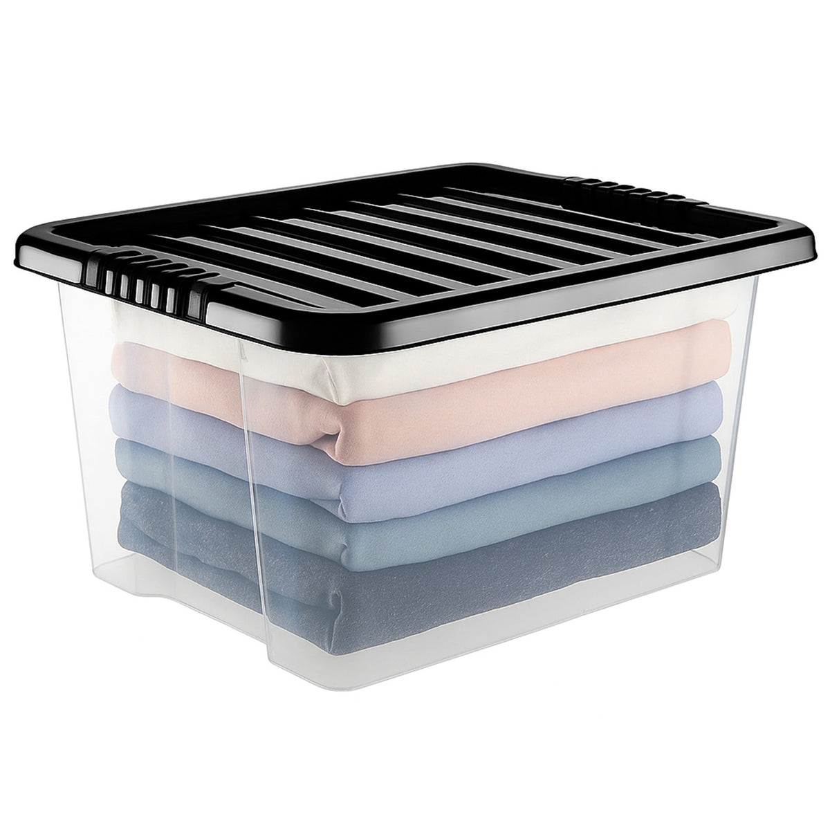 30L Clear Box with Black Lid by STASH'D Storage – Pack of 1 or 4