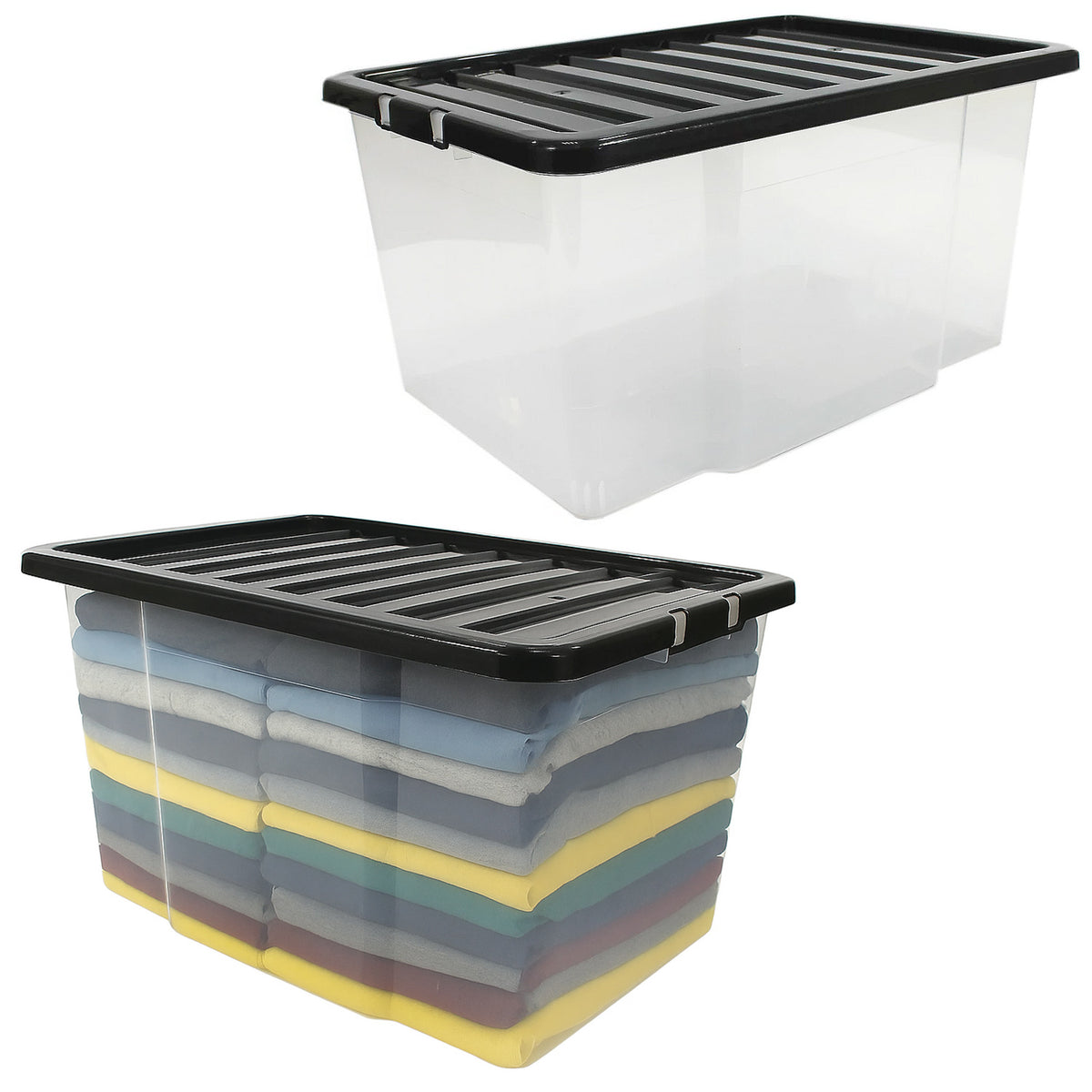 50L Clear Plastic Box with Black Lid by STASH'D Storage – Pack of 1 or 3