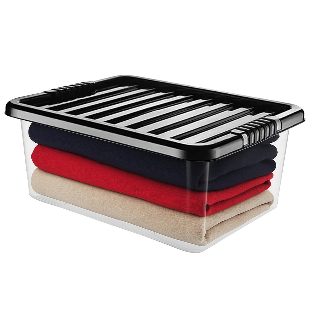 30L Underbed Clear Box with Black Lid by STASH'D Storage –  Pack of 1 or 4