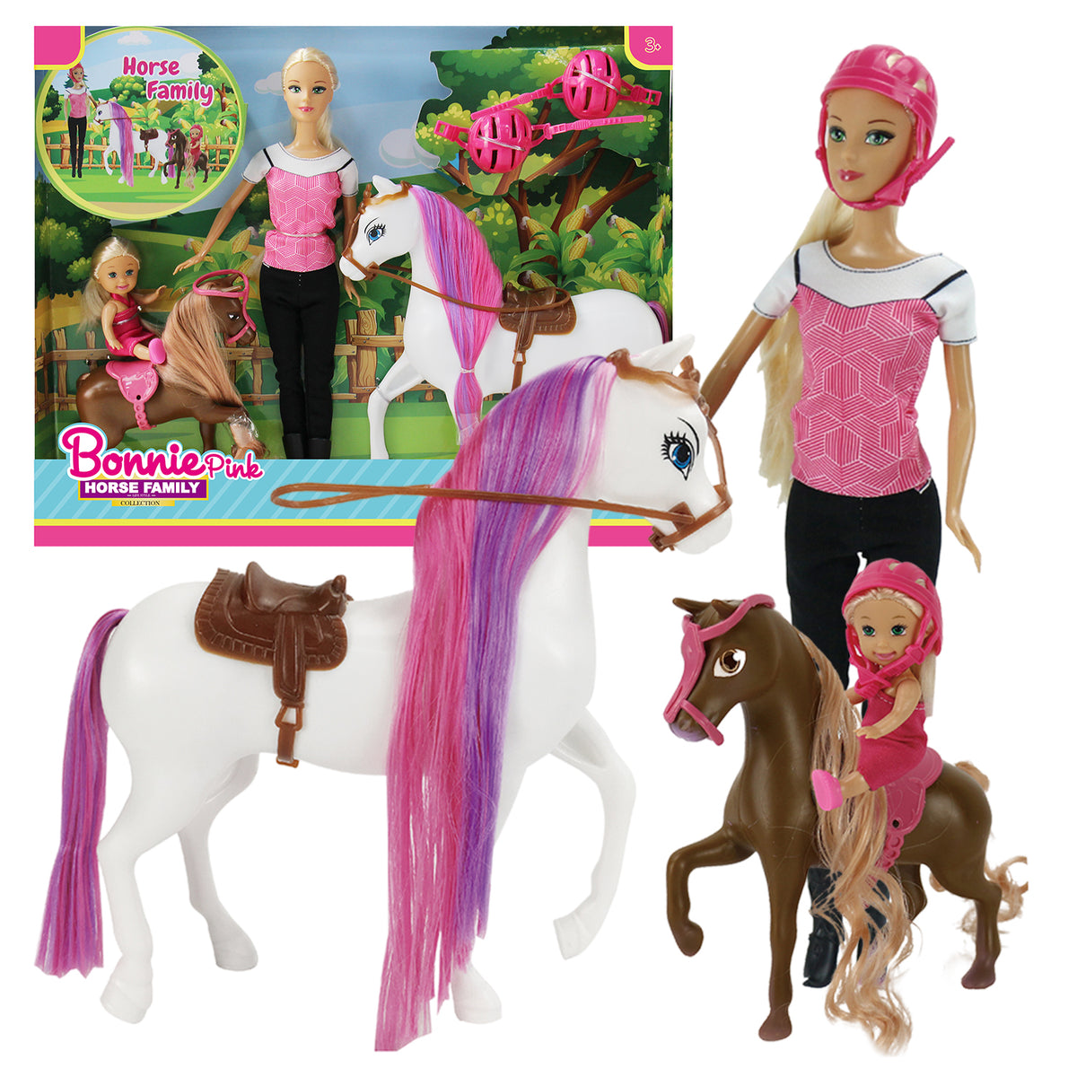 Horse Family Doll Gift Set with 2 Dolls, 2 Horses & Accessories