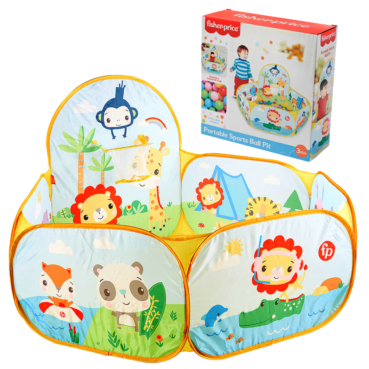 Fisher Price Portable Sports Ball Pit with 25 Ocean Balls & Basketball Hoop