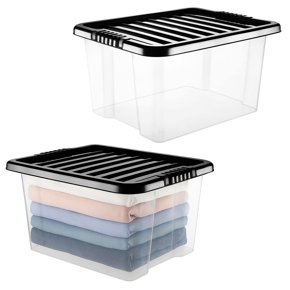 30L Clear Box with Black Lid by STASH'D Storage – Pack of 1 or 4