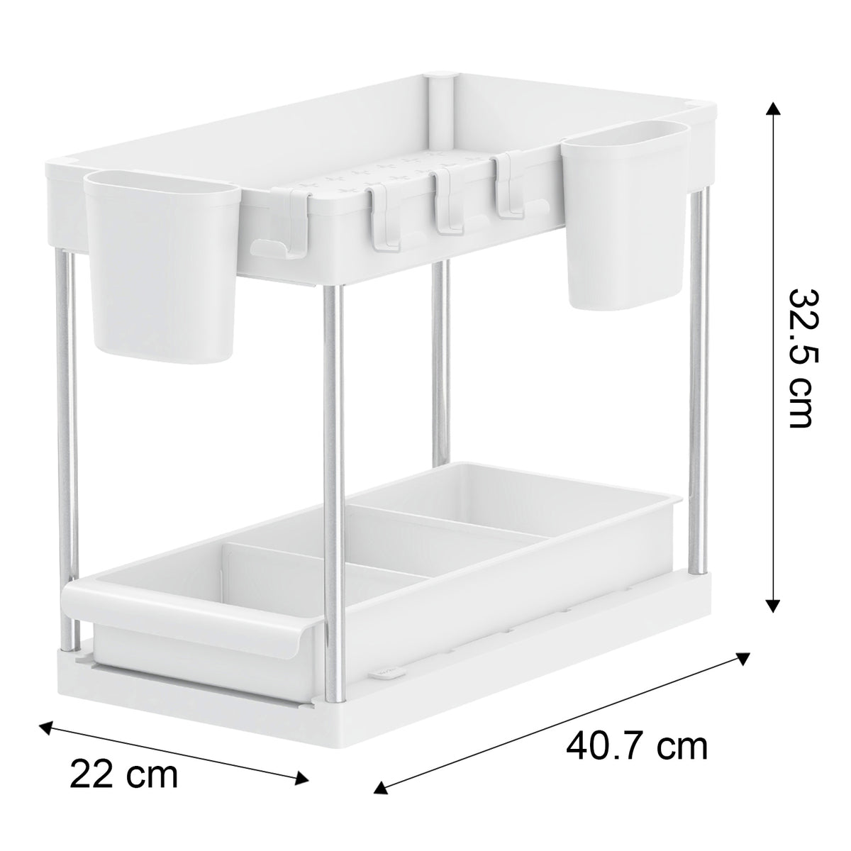 Set of 2 Under sink Storage Organisers with Sliding Shelf– Black or White