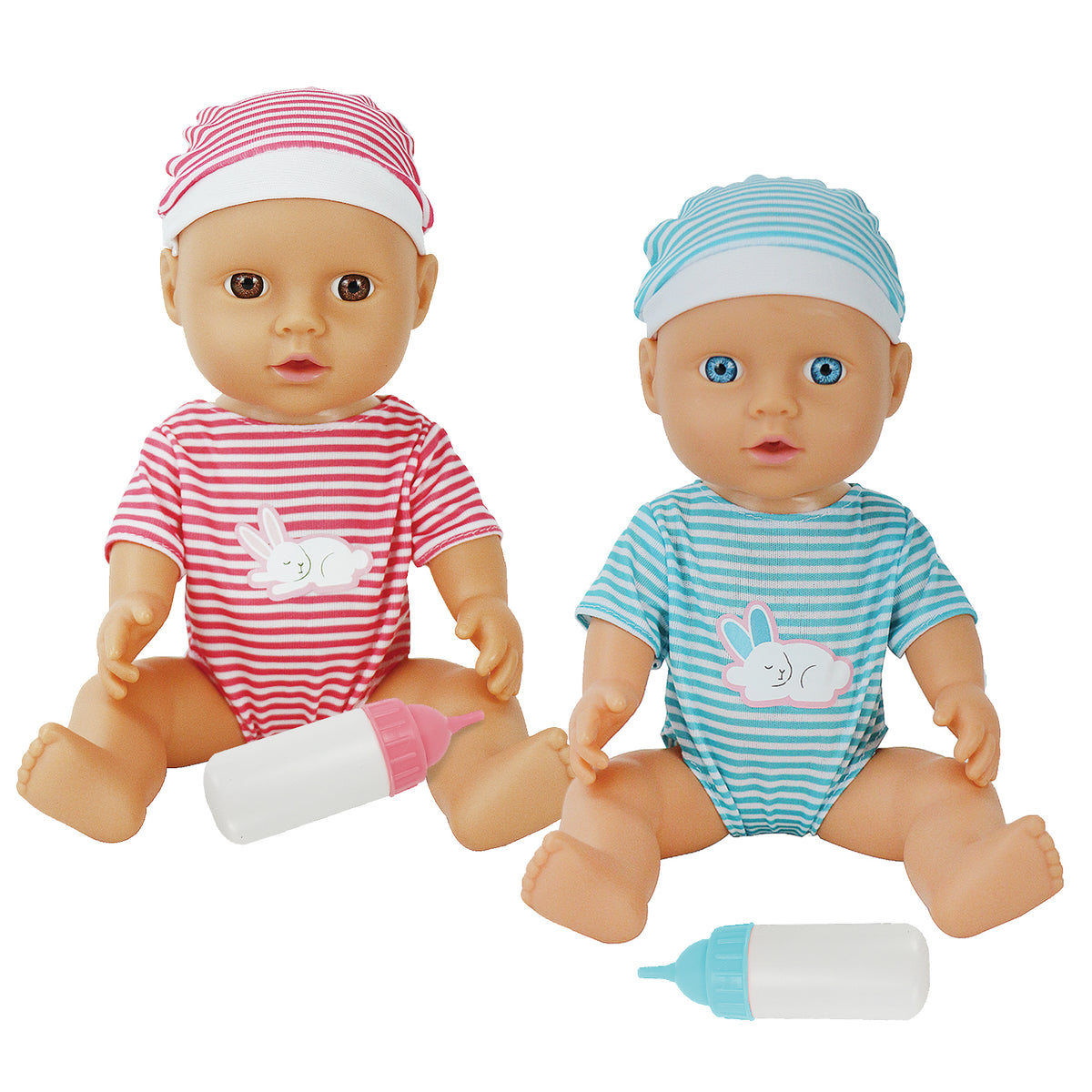 30cm Hard Body Baby Doll with Bottle | Pink or Blue Style