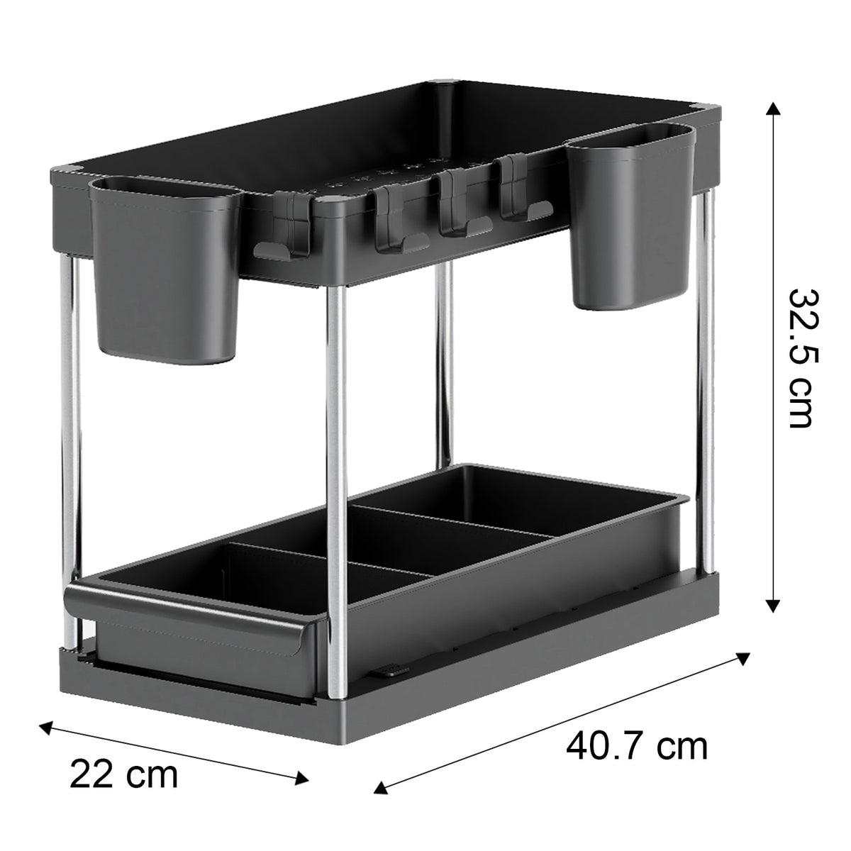 Set of 2 Under sink Storage Organisers with Sliding Shelf– Black or White