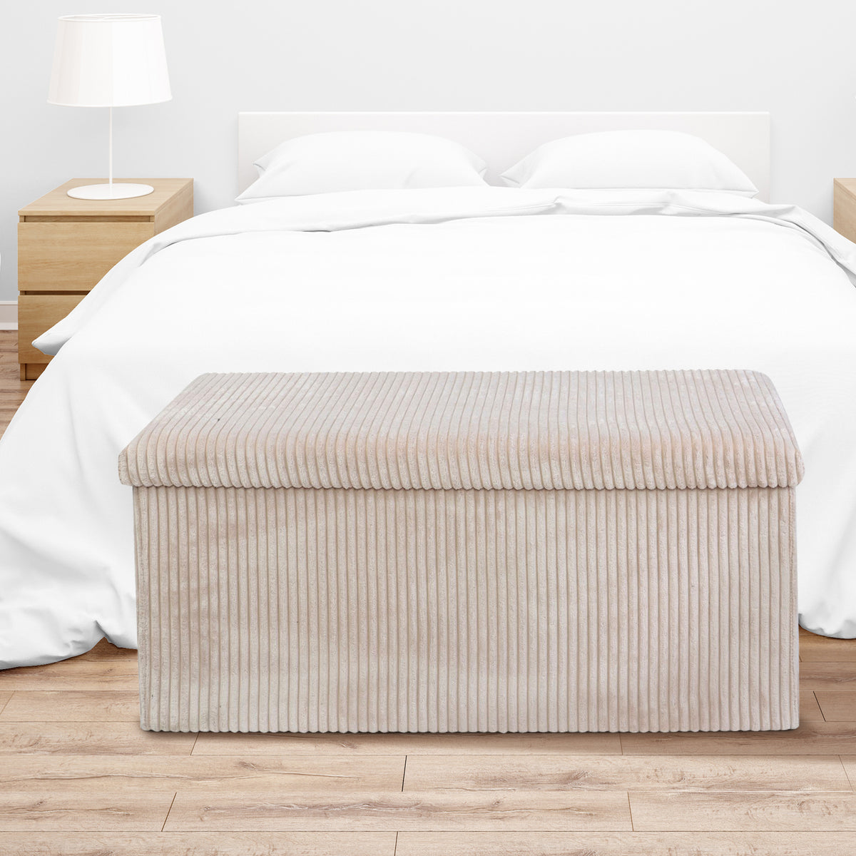 Cream & Black Corduroy Double Ottoman Storage Box  by Daniel James