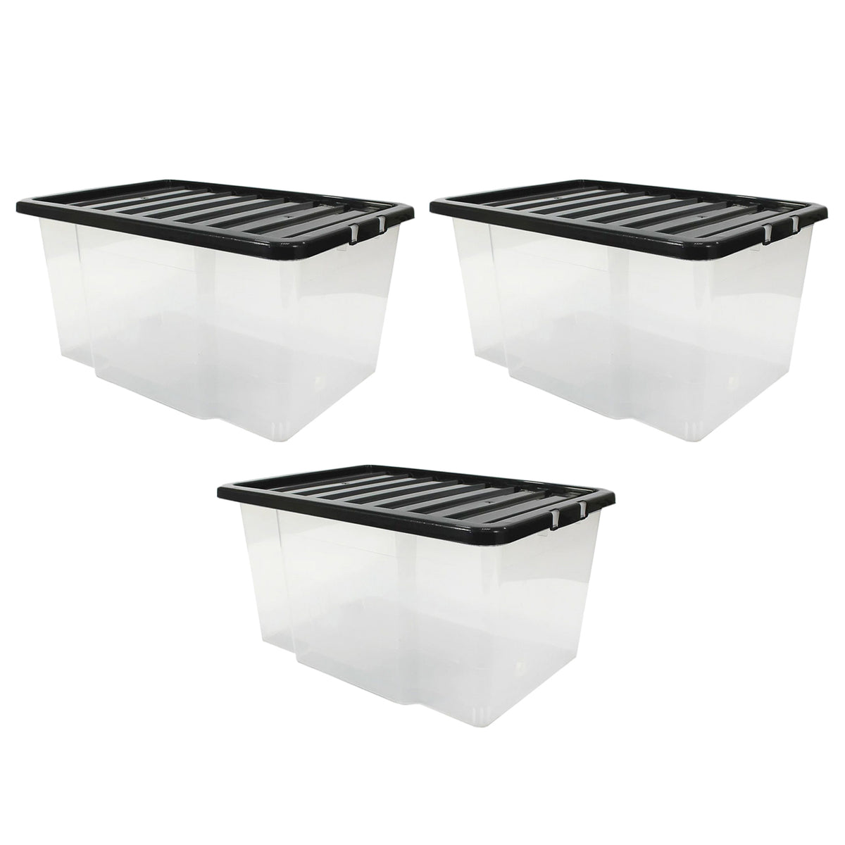 50L Clear Plastic Box with Black Lid by STASH'D Storage – Pack of 1 or 3