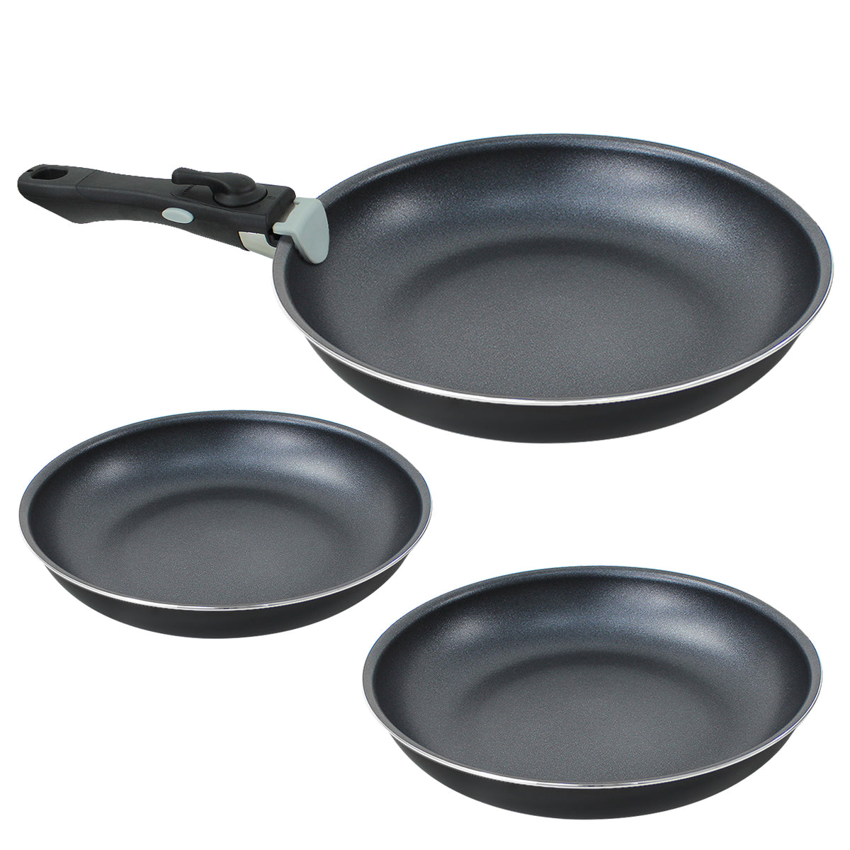 3 Piece Non Stick Frying Pan Set with Detachable Handle