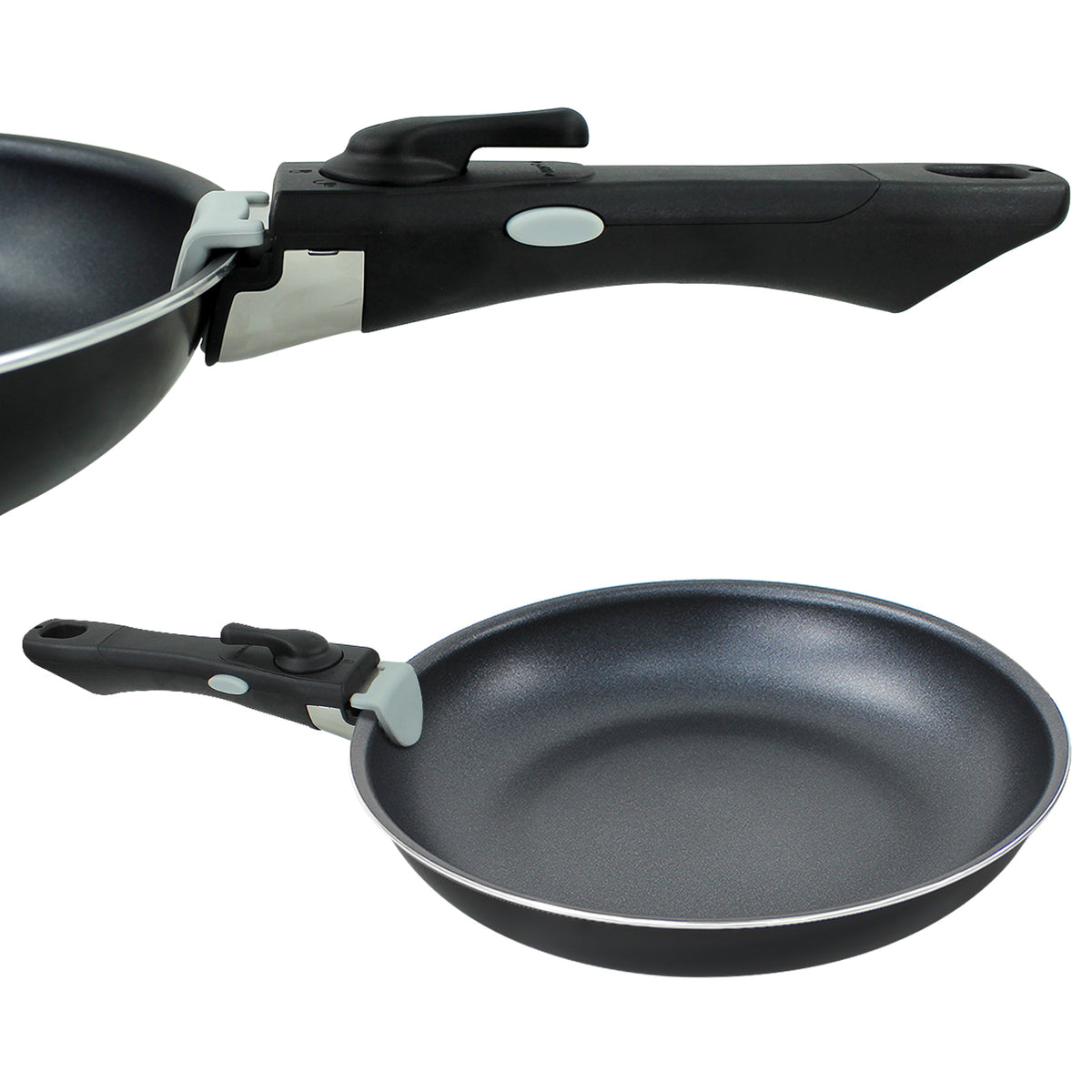 3 Piece Non Stick Frying Pan Set with Detachable Handle