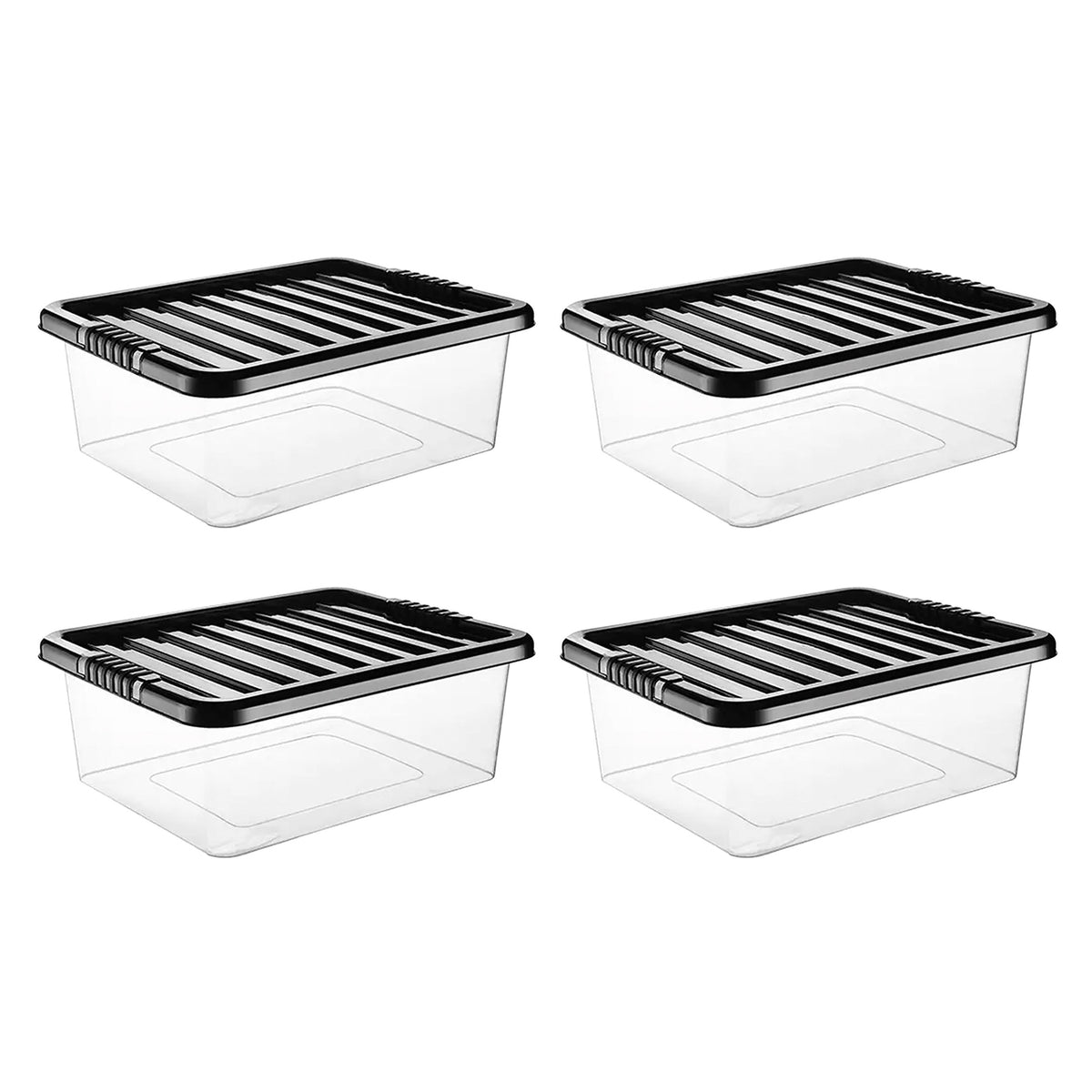 30L Underbed Clear Box with Black Lid by STASH'D Storage –  Pack of 1 or 4