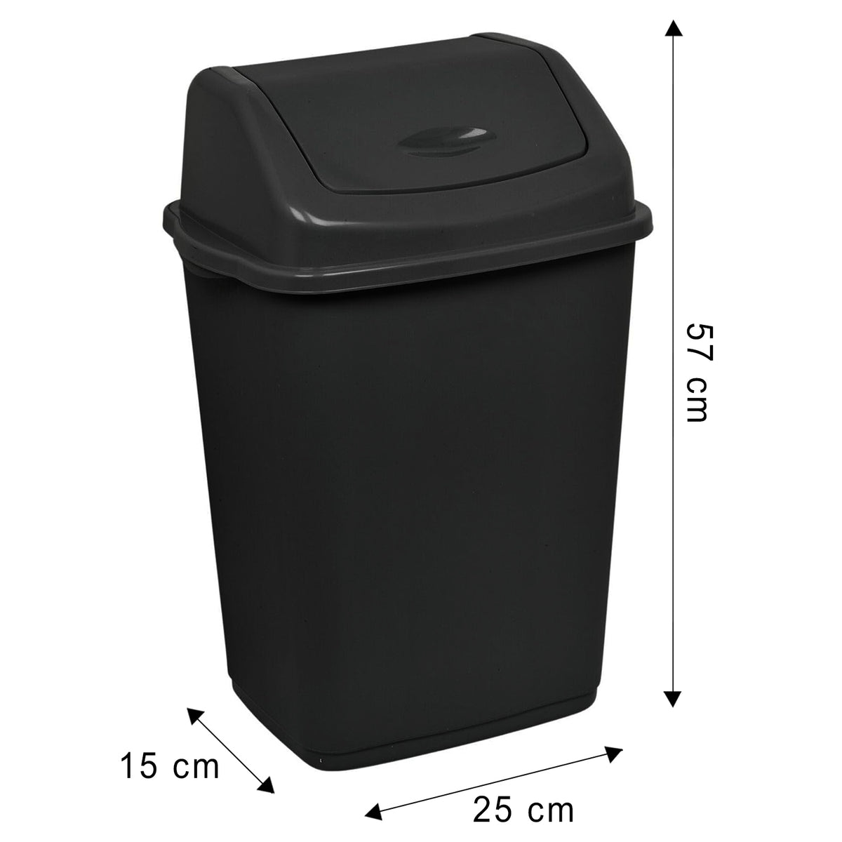 30 Litre Rectangular Bin with Swing Top Lid – Black or Silver