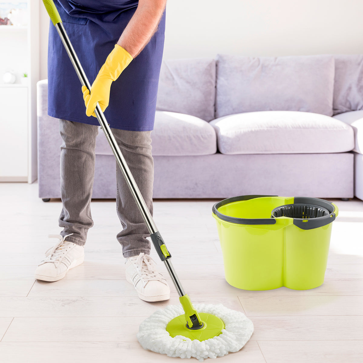 Microfibre Spin Mop & 16L Bucket Set – Green & White