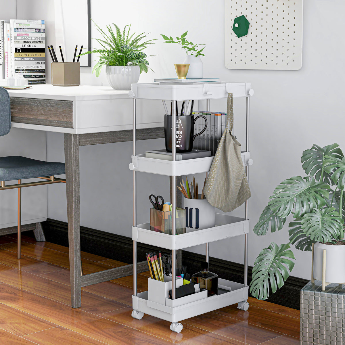 4 Tier Wide Storage Trolley with Wheels – Black or White