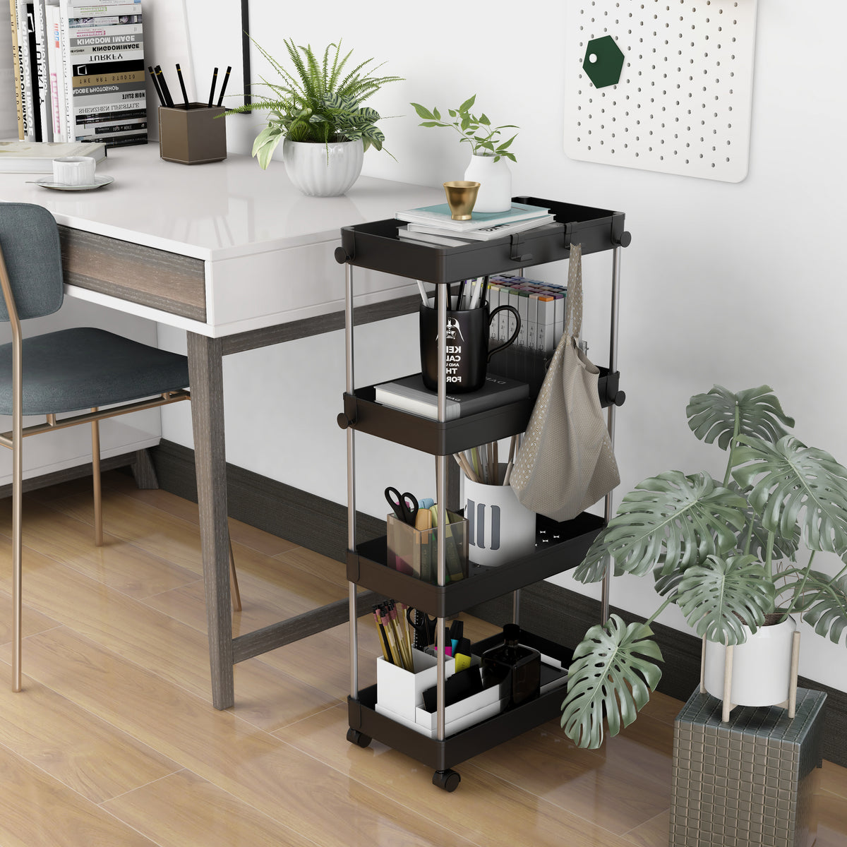 4 Tier Wide Storage Trolley with Wheels – Black or White