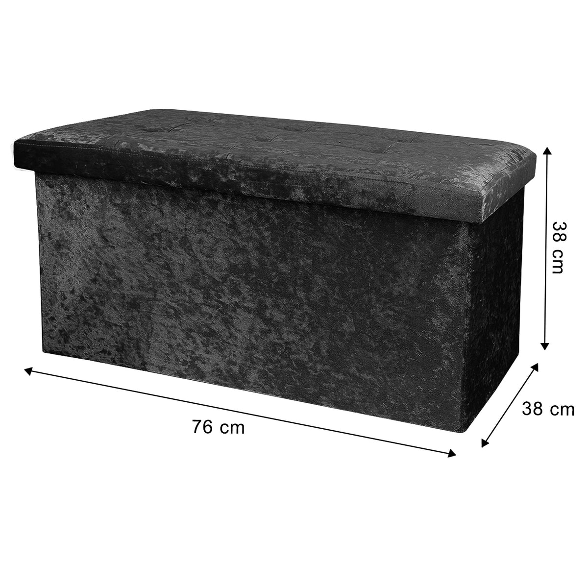 Large Black Double Crushed Velvet Storage Ottoman
