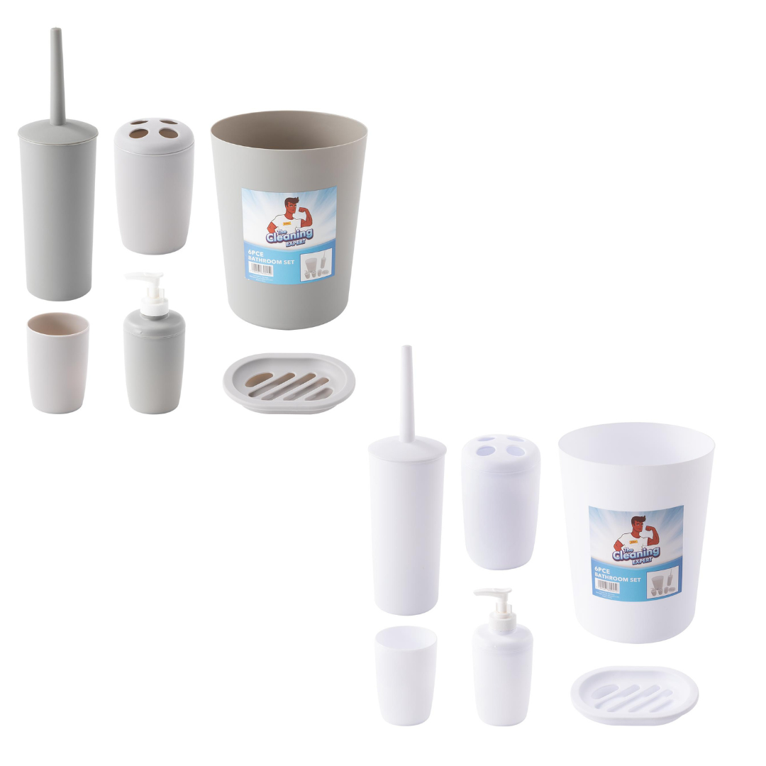 6 Piece Bathroom Accessory Set – White or Grey