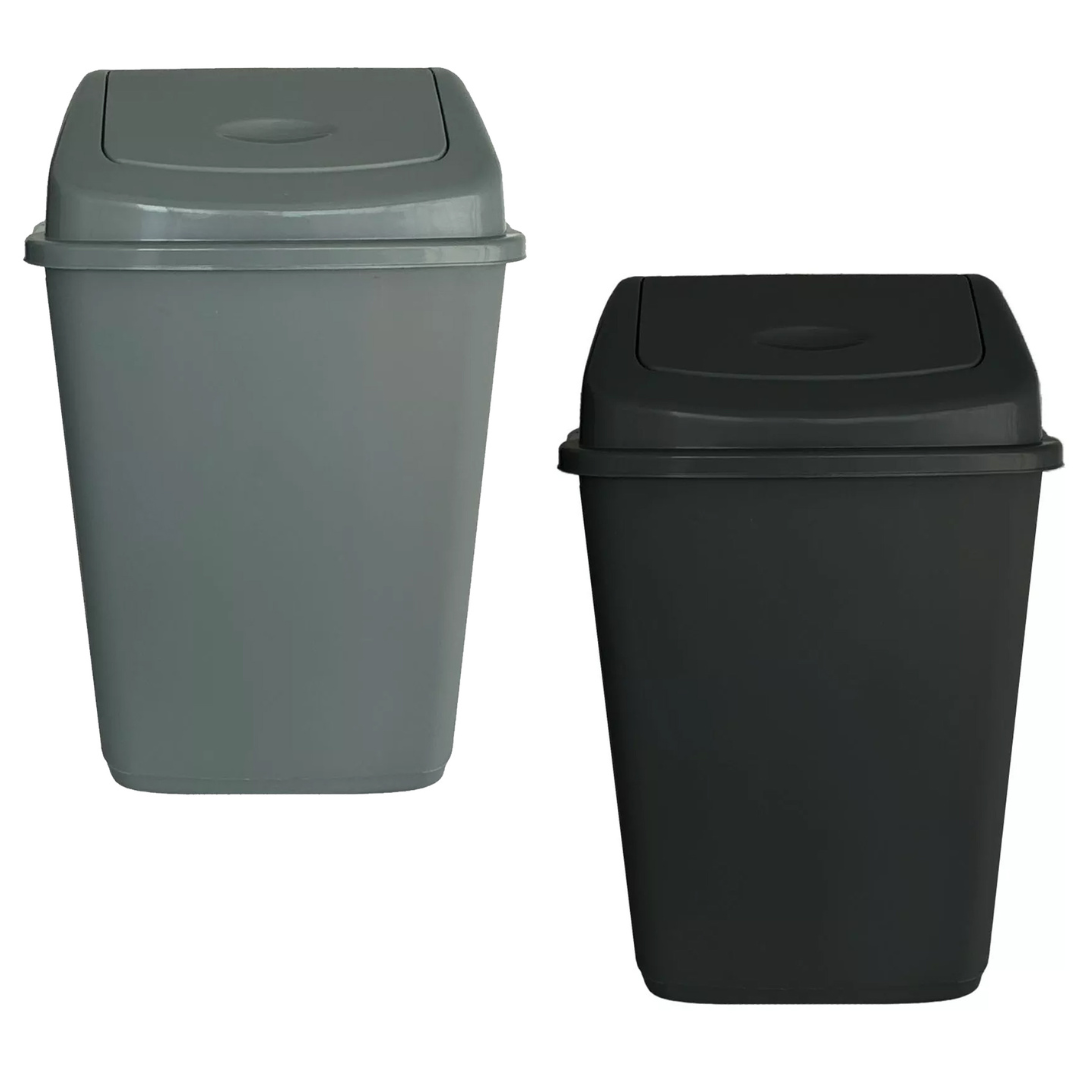 30 Litre Rectangular Bin with Swing Top Lid – Black or Silver